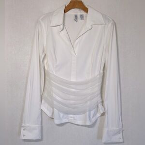 Laundry By Shelli Segal White Fitted Collared Shirt